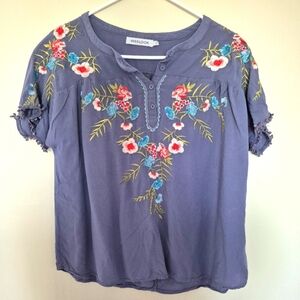 🍁Misslook Purple Boho Embroidered Floral Blouse – Size Large